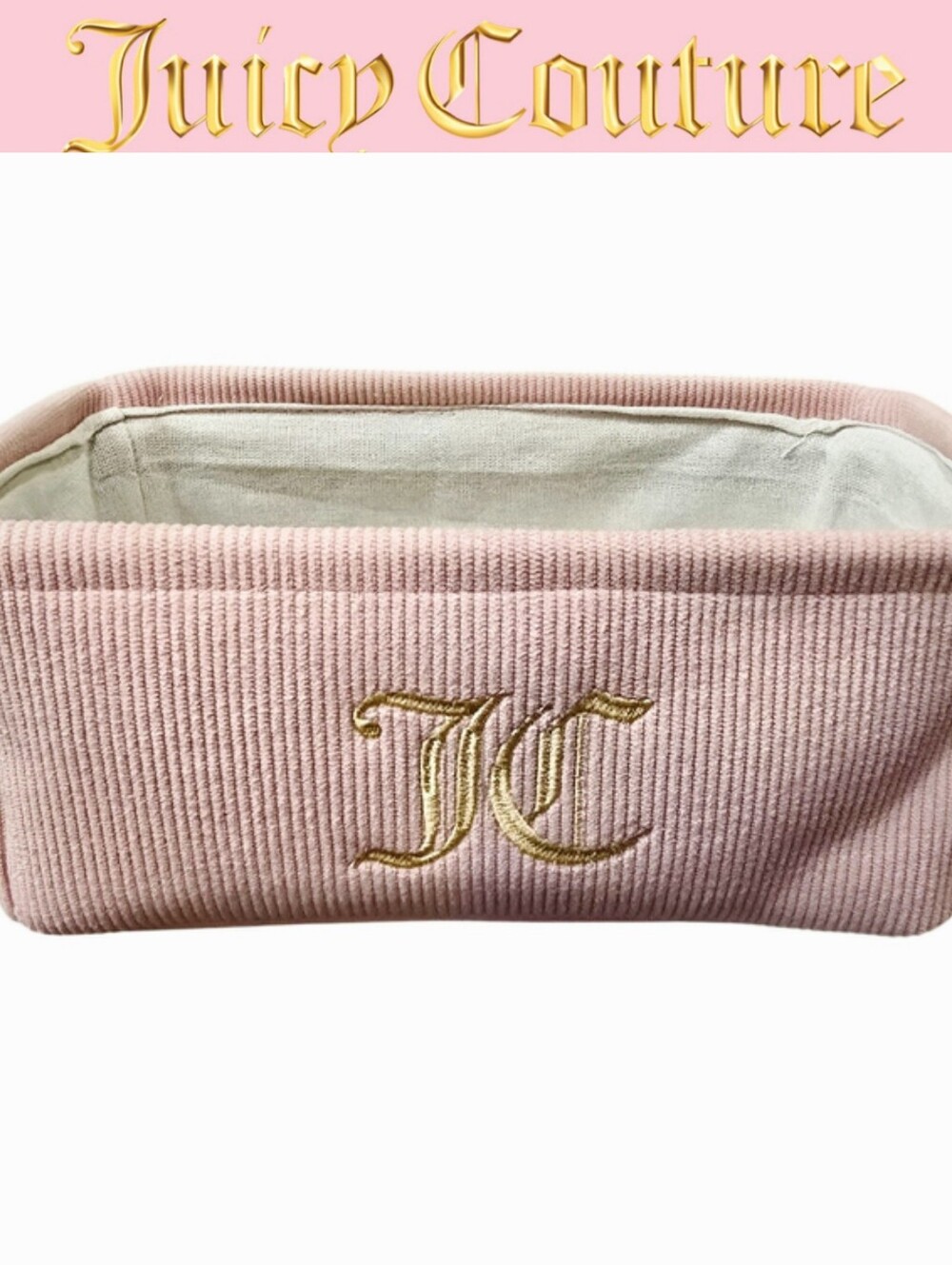 Juicy Couture Home Gold Embroidered JC Logo Decorative Corduroy Storage Basket